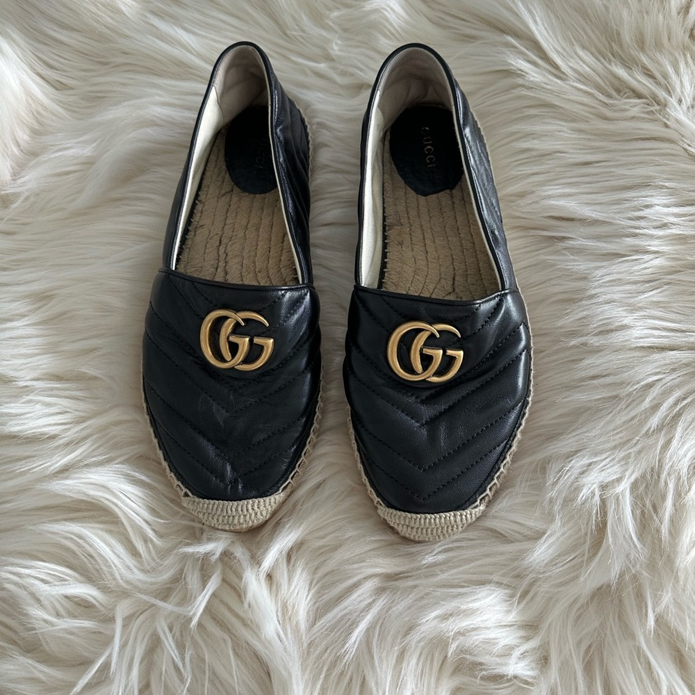 Gucci Black Quilted Espadrilles with Gold Logo